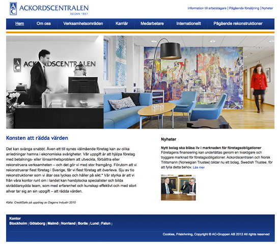 Ackordscentralens nya webbplats har en stilren design.