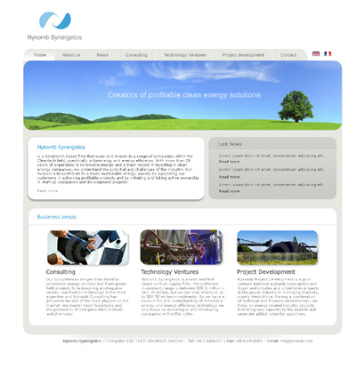 Webbdesign för Nykomb Synergetics webbplats.