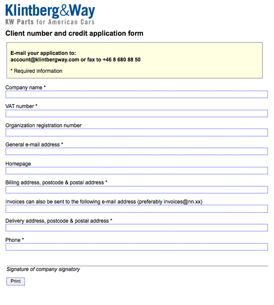 Webbformulär till Klintberg & Way.